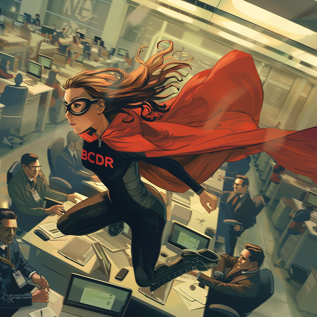 A woman in red is flying through the air.