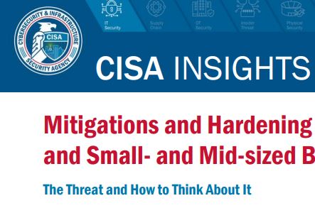 A cisa insight cover with the title of mitigations and hardship and small-and mid-sized.